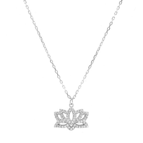 Sterling Silver CZ Lotus Flower Necklace (N-1321)