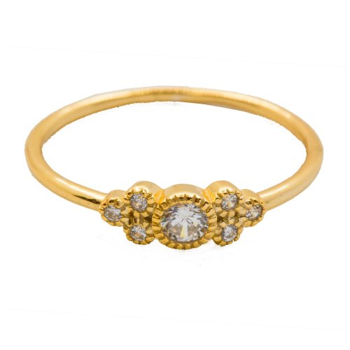 Sterling Silver CZ Circle Cluster Gold Plated Ring (R-1459-G)