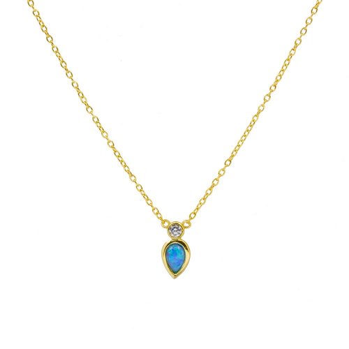 Sterling Silver Tear Drop Opal Necklace with CZ on Top (N-1327)