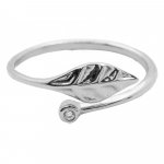 Sterling Silver Leaf Ring with Single CZ (R-1458)