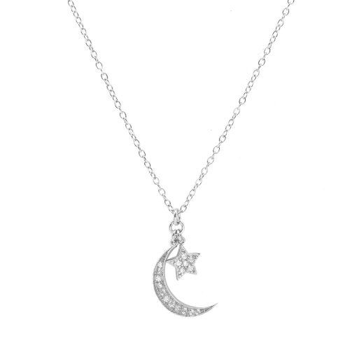 Sterling Silver Star and Moon CZ Necklace (N-1332)