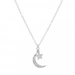 Sterling Silver Star and Moon CZ Necklace (N-1332)