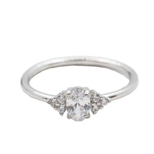 Sterling Silver Oval CZ Ring With Triple Surrounding CZ (R-1464)
