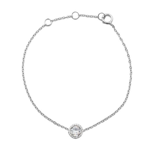 Sterling Silver Circle CZ Halo Bracelet (BR-1332)