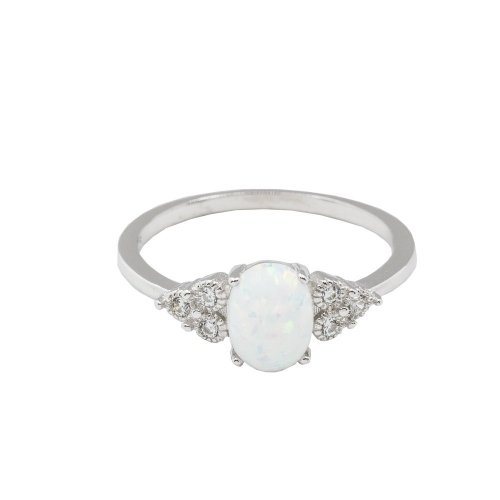 Silver CZ Oval Blue Opal Ring (R-1469-BO)