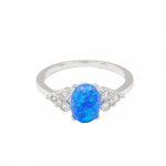 Silver CZ Oval Blue Opal Ring (R-1469-BO)