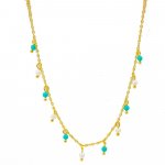Sterling Silver Gold Plated Turquoise and Pearl Beaded Necklace (N-1354)