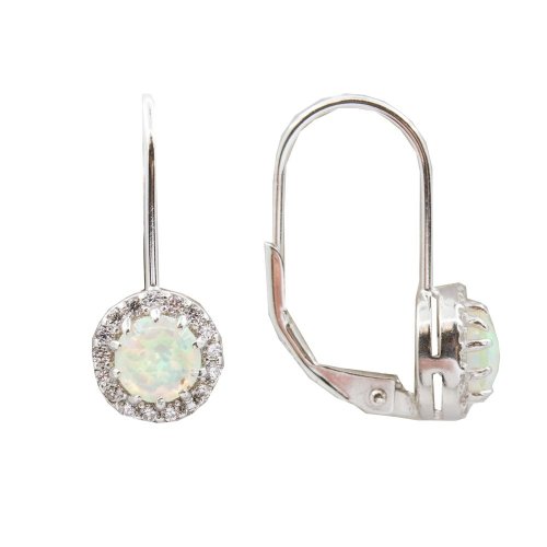 Sterling Silver Opal Halo Leverback Earrings (LB-1007)