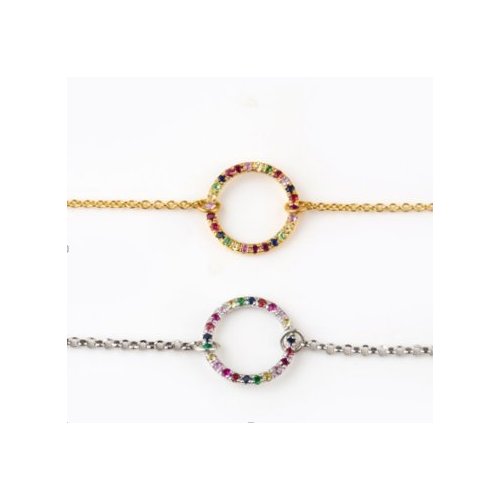 Sterling Silver Gold Plated Rainbow Circle of Life Bracelet (BR-1341)