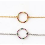 Sterling Silver Gold Plated Rainbow Circle of Life Bracelet (BR-1341)