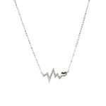 Sterling Silver CZ Heart Beat Necklace with Plain Heart Pendant (N-1361)