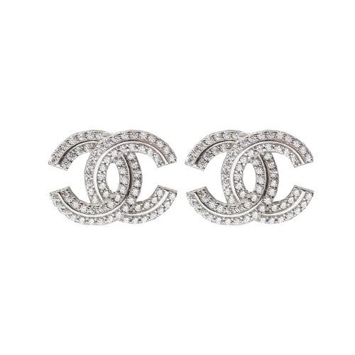 Sterling Silver Large Double Row CZ Chanel Inspired Studs (ST-1402)