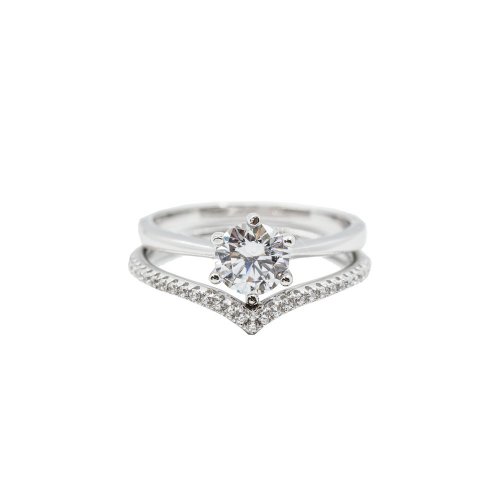 Sterling Silver CZ Band and Traditional 6 Prong Ring (R-1478)