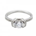 Sterling Silver Rhodium Plated CZ Engagement Ring (R-1480)