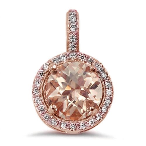 Sterling Silver Rose Gold Round CZ Halo Pendant (P-1427)