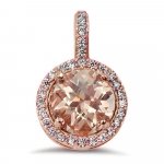 Sterling Silver Rose Gold Round CZ Halo Pendant (P-1427)