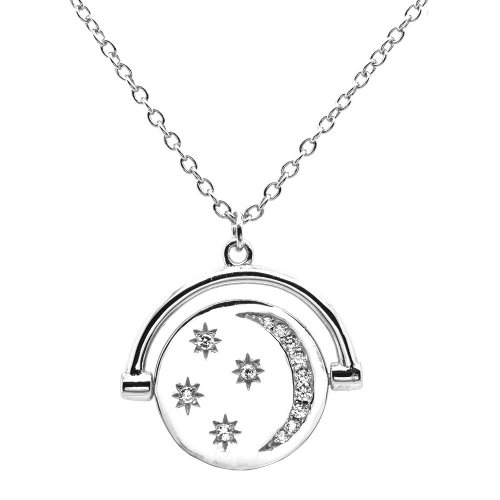 Sterling Silver CZ Moon and Stars Flippable Necklace (N-1383)