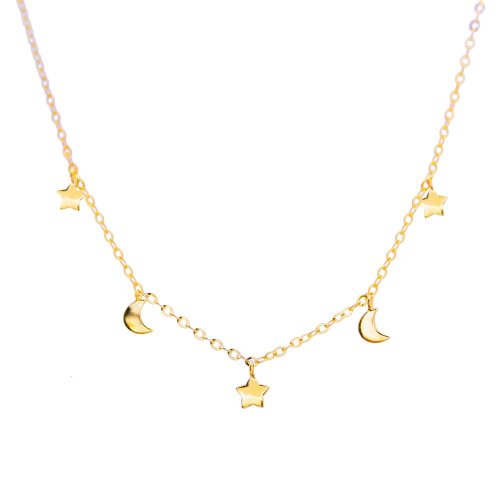 Plain 10k Gold Star and Moon Necklace (GC-10-1152)