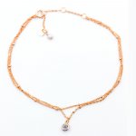 Sterling Silver Double Chain CZ Pearl Anklet (ANK-1075)