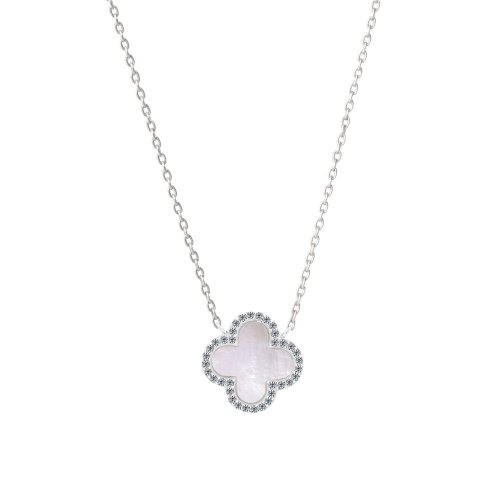 Sterling Silver Designer Inspired Vancleef Necklace, White (N-1040)