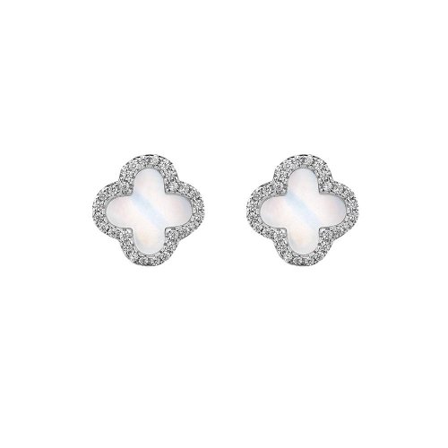 Sterling Silver Rhodium Plated Designer Inspired Vancleef Stud Earrings (ST-1072)