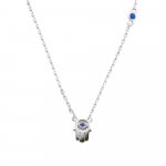 Sterling Silver Blue CZ Hamsa Necklace (N-1375)