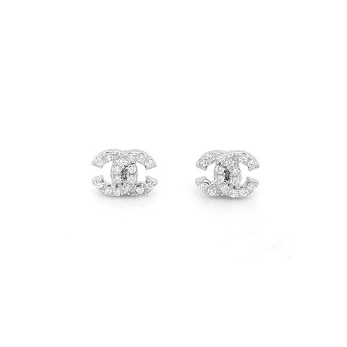 Sterling Silver Small Cḣanel Inspired CZ Studs (ST-1406) - House of  Jewellery