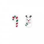 Sterling Silver Enamel Mismatching Snowman & Christmas Candy Cane Studs (ST-1449)