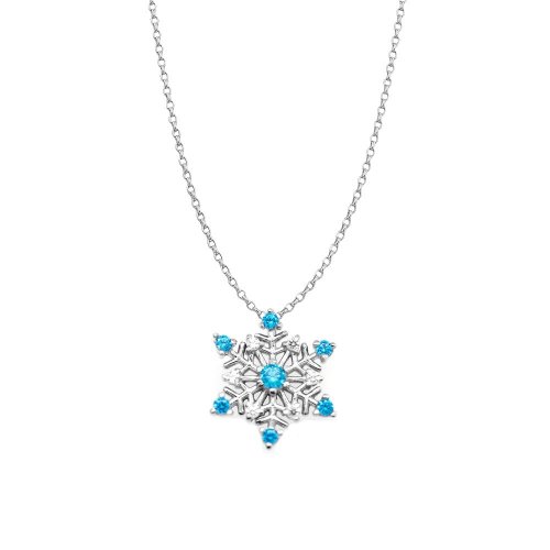 Sterling Silver Blue CZ Snowflake Necklace (N-1395)