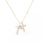Sterling Silver Double Cross With Floating CZ Stone Necklace (N-1412)