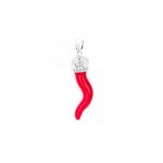 Sterling Silver Red Cornicello With CZ Crown  (P-1436)