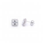 Silver Square CZ  Halo Stud Earrings (ST-1059)
