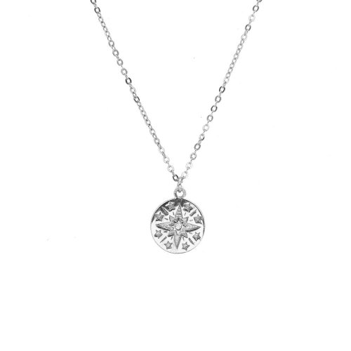Sterling Silver Star Necklace with CZ Center (N-1370)