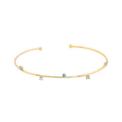 Sterling Silver Gold Plated CZ and Blue Opal Bangle (IB-1101)