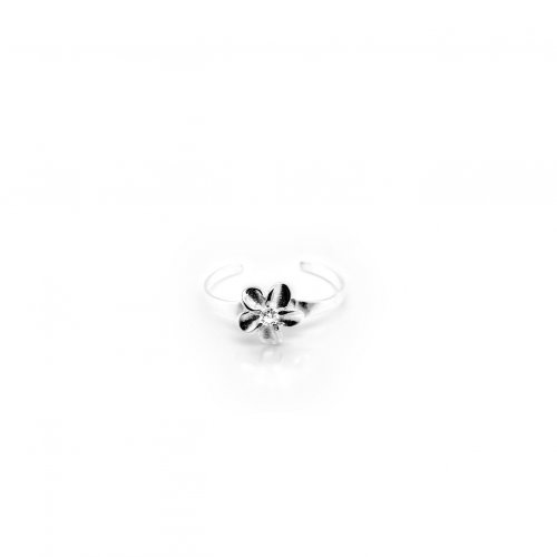 Sterling Silver Diamond Cut CZ Flower Toe Ring (TR-1036)