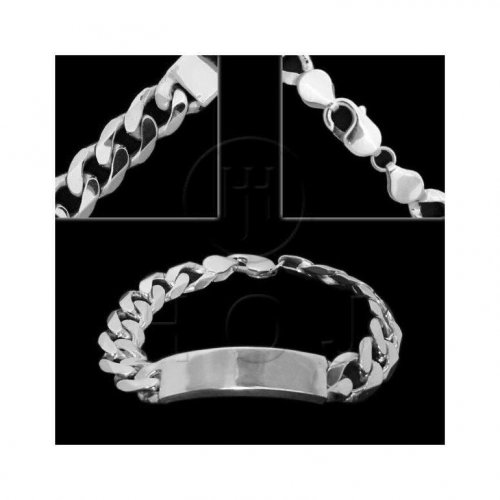 Rhodium Plated Silver ID Bracelet Curb Men&#039;s 13mm (ID-GD-350-RH)