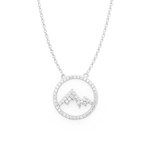 Sterling Silver CZ Pave Snowy Mountain Top Necklace (N-1428)