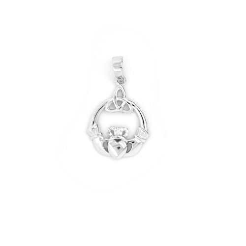 Sterling Silver Triquetra and CZ Claddagh Pendant (P-1449)