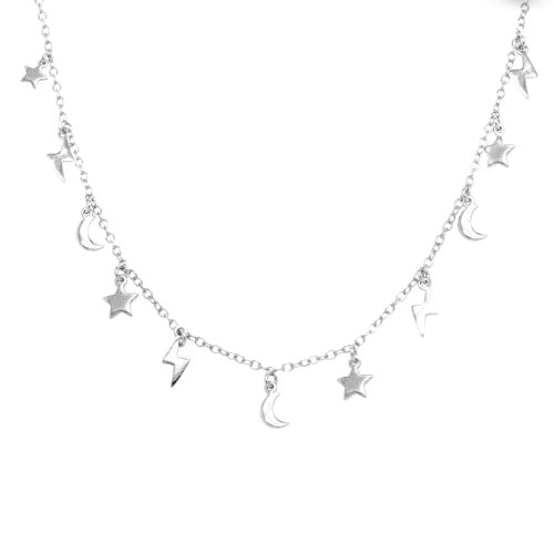 Sterling Silver Mini Moon, Star, and Lightning Bolt Necklace (N-1430)