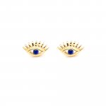 Sterling Silver Blue CZ Pupil Evil Eye with Lashes Studs (ST-1495)