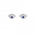 Sterling Silver Blue CZ Pupil Evil Eye with Lashes Studs (ST-1495)