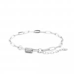 Sterling Silver Anchor Chain with CZ Adjustable Clasp (BR-1363)