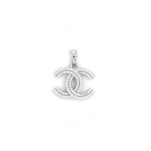Sterling Silver Double Row of CZ Chanel Inspired Pendant (P-1451)