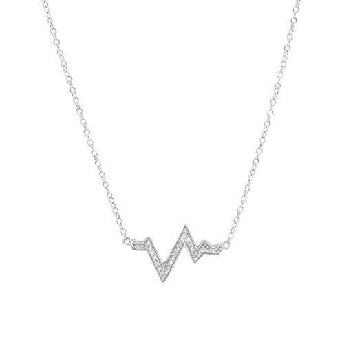 Silver CZ Heart Beat Necklace (N-1060)