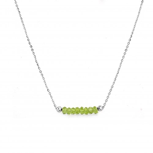 Sterling SIlver Rhodium Plated Necklace with 8 Peridot stones (N-1121-G)