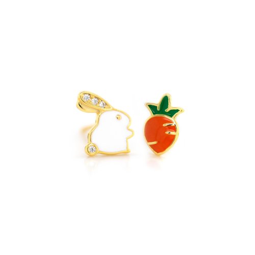 Sterling Silver Mismatched Enameled CZ Easter Bunny &amp; Carrot Studs (ST-1503)