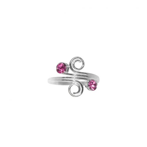 Silver CZ Crystal ToeRing, Pink (TR-1009-P)