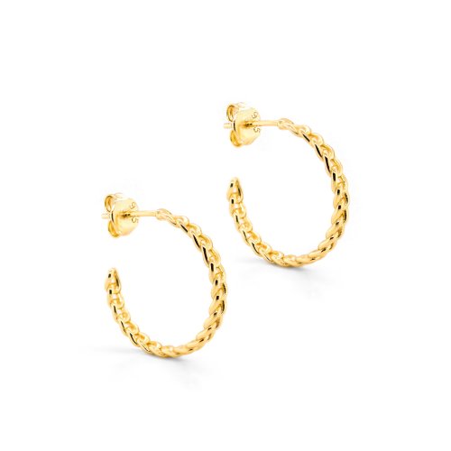 Sterling Silver Gold Plated Curb Chain Hoops Earrings (HP-1078)