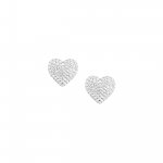Sterling Silver Medium Size Pave CZ Heart Stud Earrings (ST-1504)