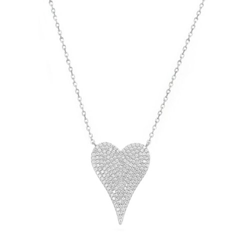 Sterling Silver Jumbo Pave Heart Necklace (N-1444)